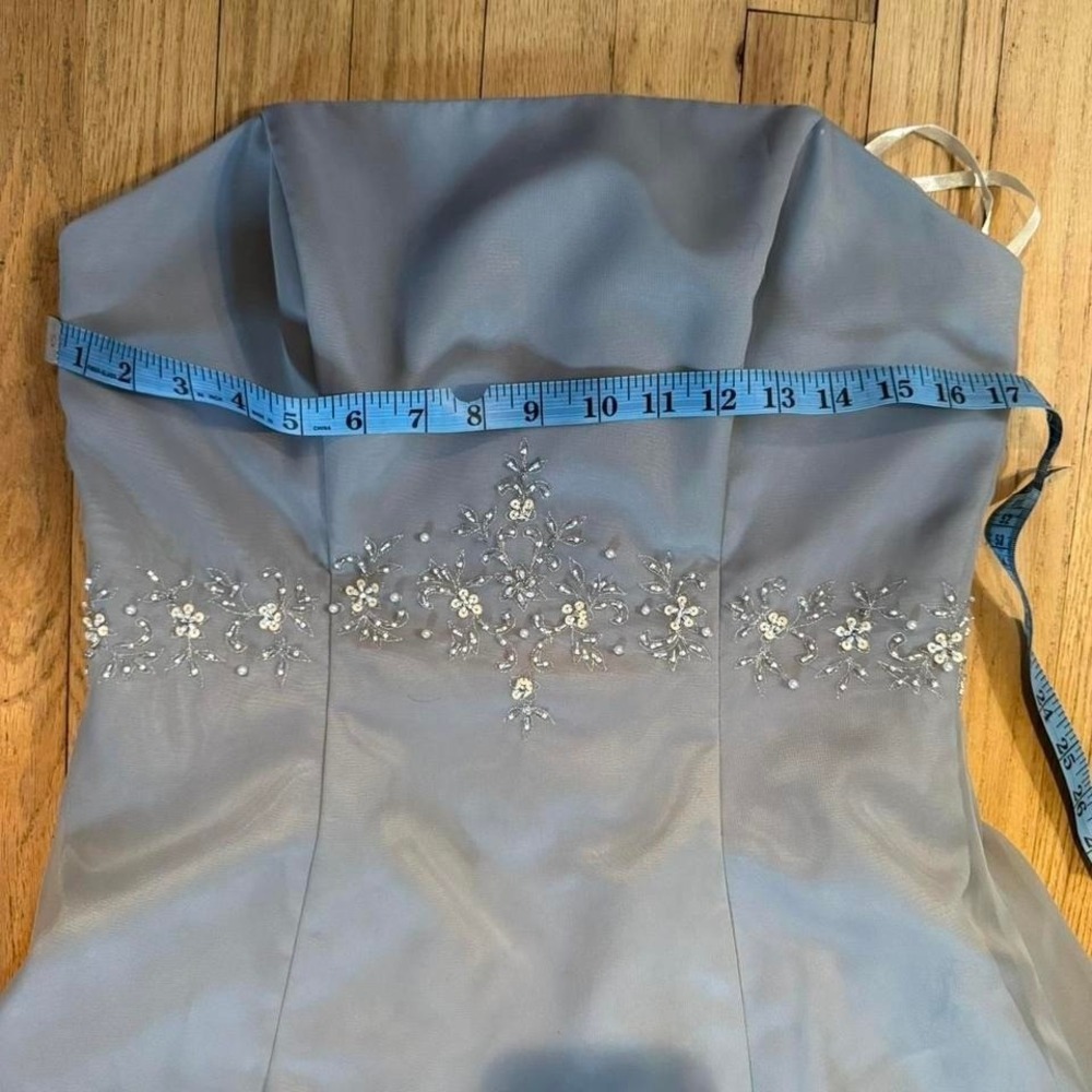 Vintage Strapless Beaded Waist Formal Gown Gray A-Line Evening Dress Prom - Picture 6 of 8